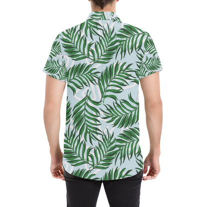 Palm Leaves Pattern Print Design PL06 Men's Short Sleeve Button Up Shirt