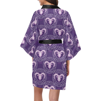 Aries Zodiac Pattern Print Design 02 Women's Short Kimono