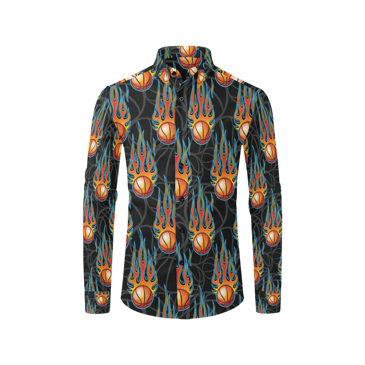 Basketball Fire Print Pattern Men's Long Sleeve Shirt