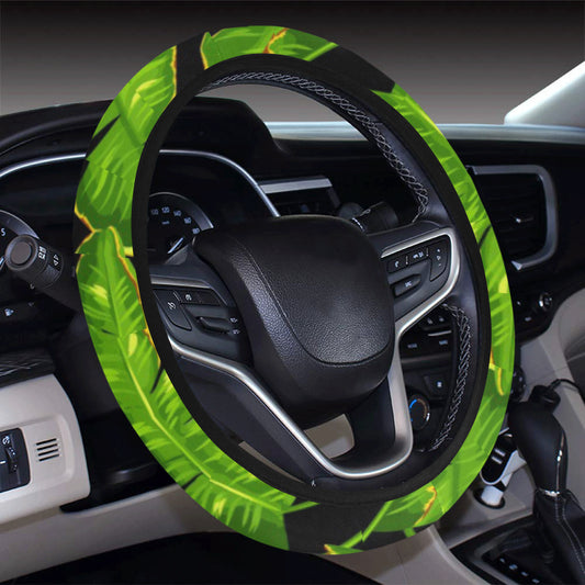 Banana Leaf Pattern Print Design BL06 Steering Wheel Cover with Elastic Edge
