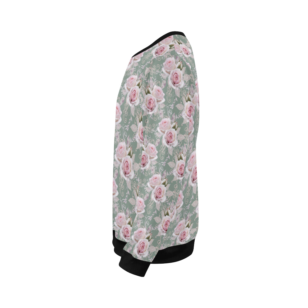 Rose White Pattern Print Design RO012 Men Long Sleeve Sweatshirt