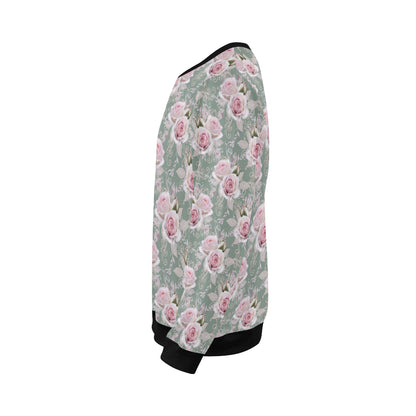 Rose White Pattern Print Design RO012 Men Long Sleeve Sweatshirt