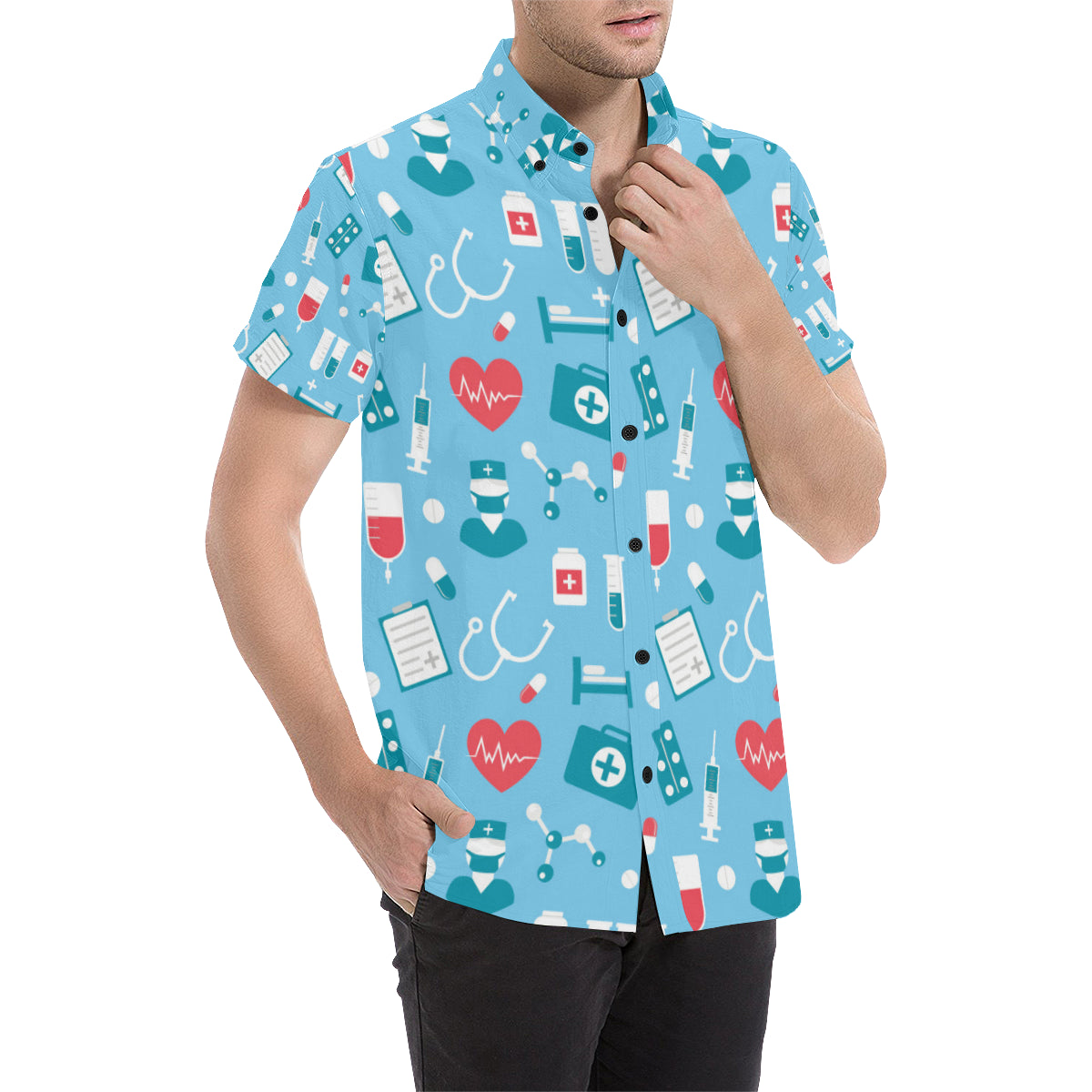 Nurse Pattern Print Design A03 Men's Short Sleeve Button Up Shirt