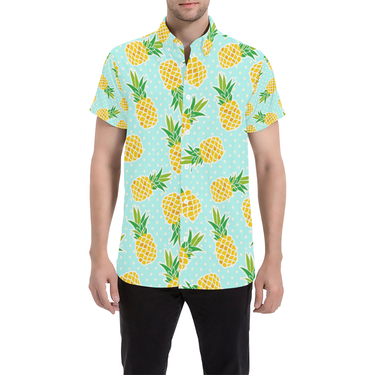 Pineapple Pattern Print Design PP01 Men's Short Sleeve Button Up Shirt