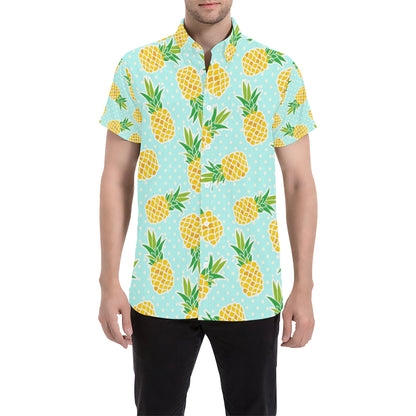 Pineapple Pattern Print Design PP01 Men's Short Sleeve Button Up Shirt