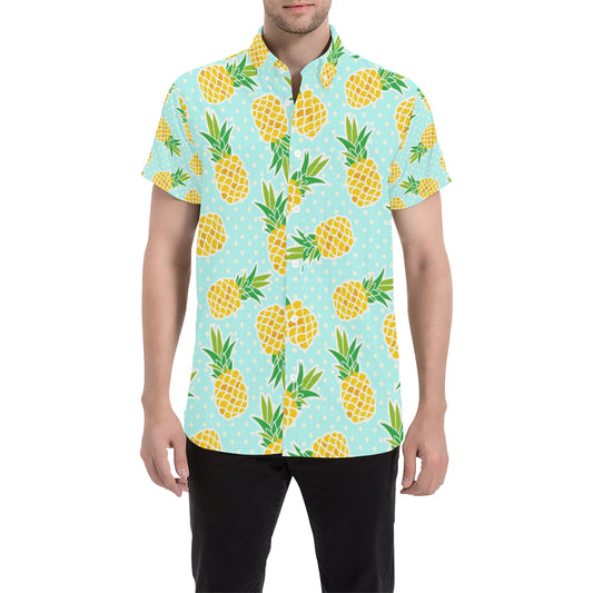 Pineapple Pattern Print Design PP01 Men's Short Sleeve Button Up Shirt