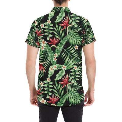 Bird Of Paradise Pattern Print Design BOP05 Men's Short Sleeve Button Up Shirt