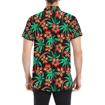 Hawaiian Themed Pattern Print Design H022 Men's Short Sleeve Button Up Shirt