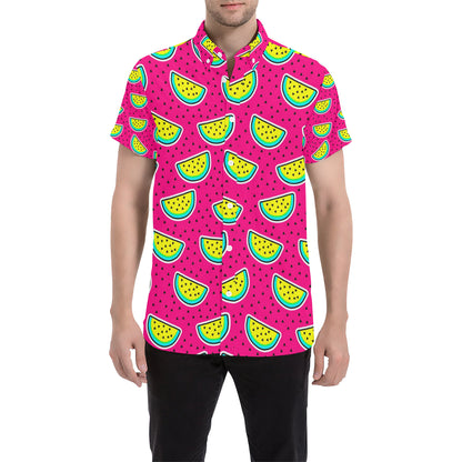 Watermelon Pattern Print Design WM04 Men's Short Sleeve Button Up Shirt