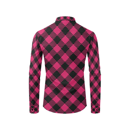 Buffalo check Pink Pattern Print Design 01 Men's Long Sleeve Shirt