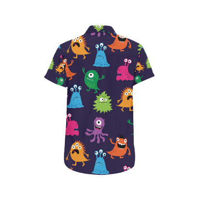 Monster Cartoon Pattern Print Design 02 Men's Short Sleeve Button Up Shirt