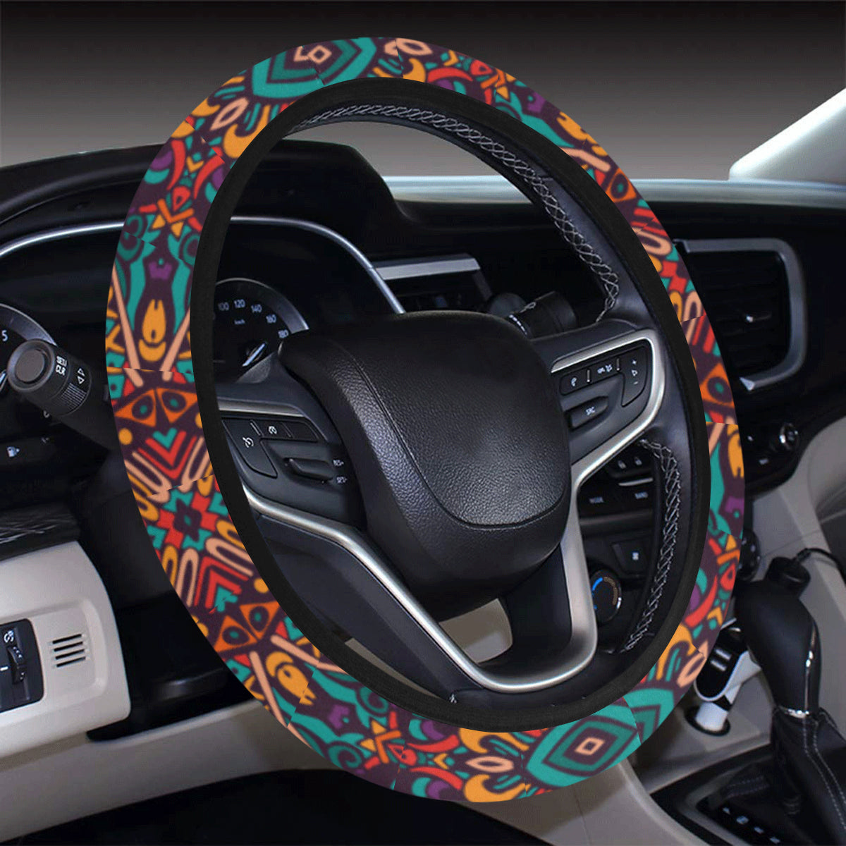 Ethnic Style Print Pattern Steering Wheel Cover with Elastic Edge