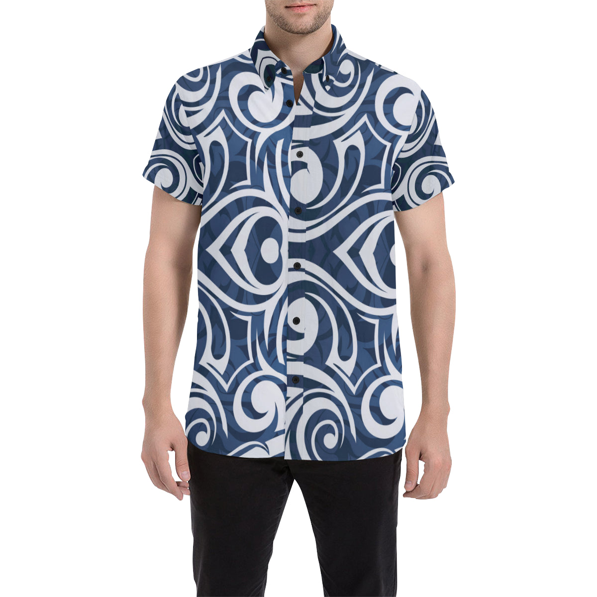 Maori Pattern Print Design 01 Men's Short Sleeve Button Up Shirt