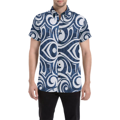 Maori Pattern Print Design 01 Men's Short Sleeve Button Up Shirt