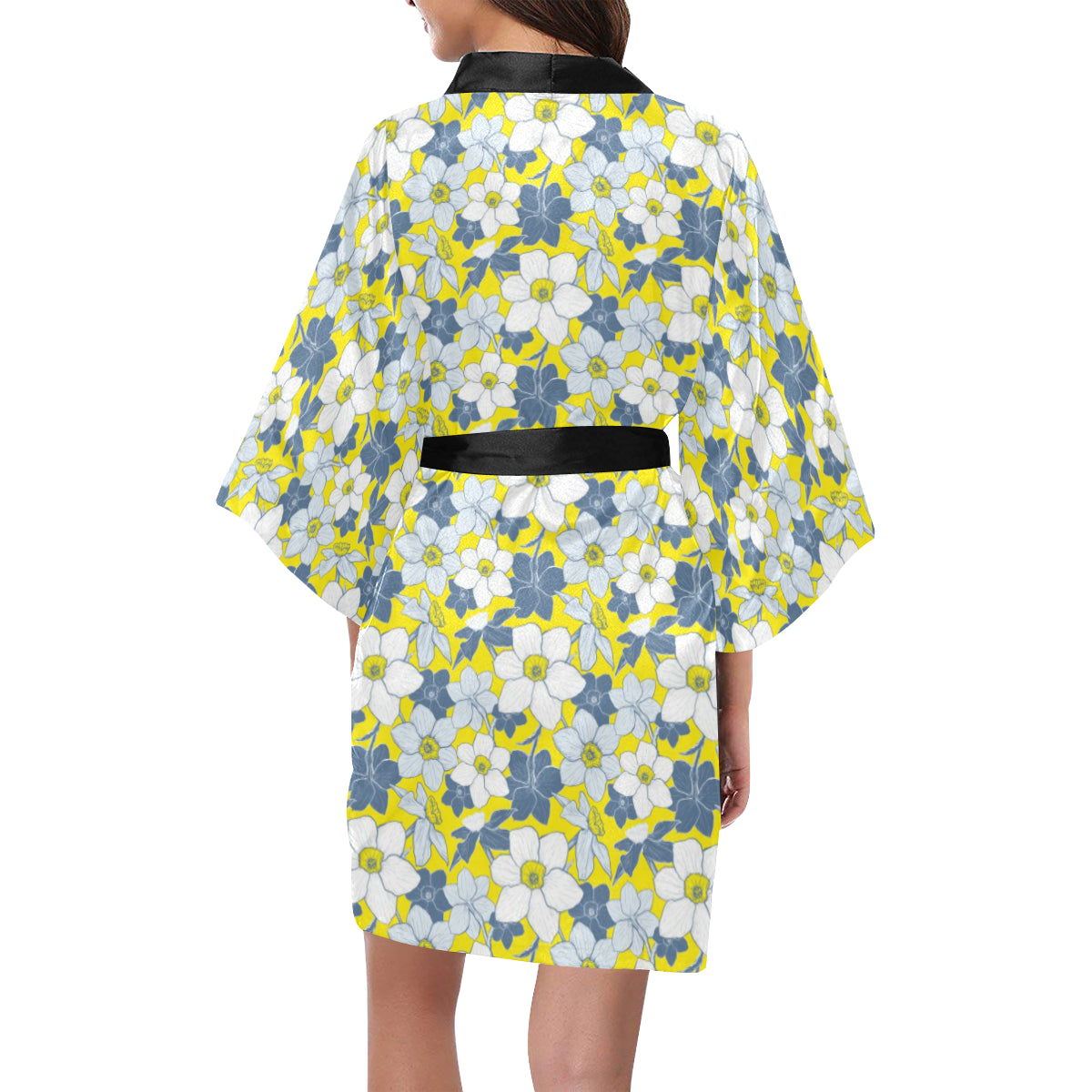 Daffodils Pattern Print Design 01 Women's Short Kimono