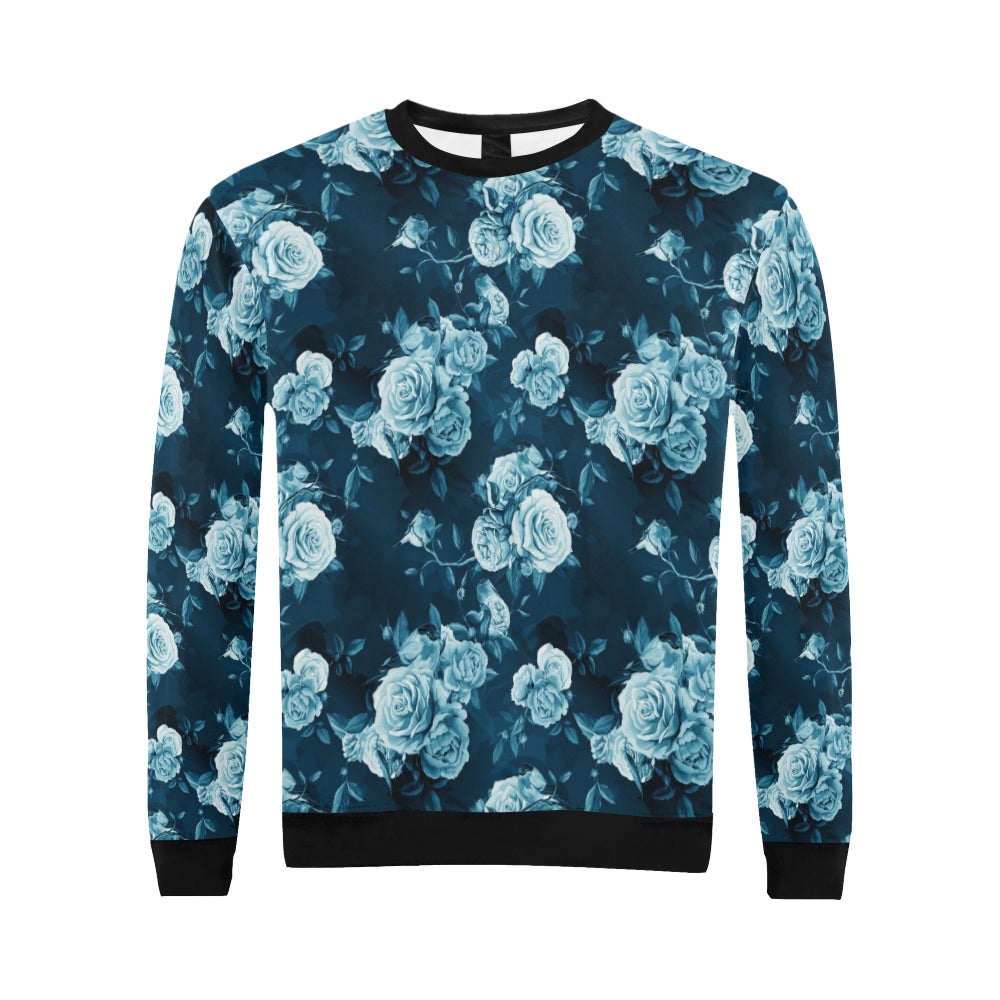 Rose Blue Pattern Print Design RO014 Men Long Sleeve Sweatshirt