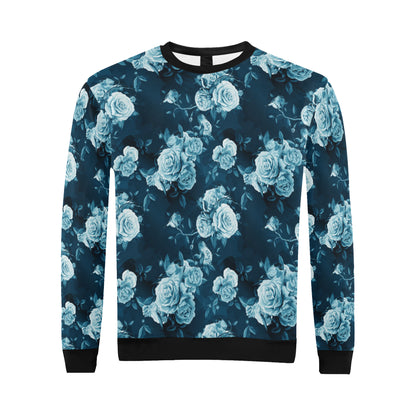 Rose Blue Pattern Print Design RO014 Men Long Sleeve Sweatshirt