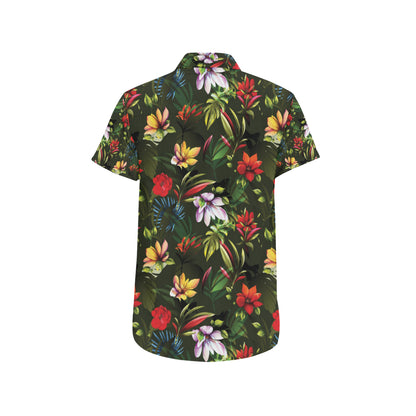 Magnolia Pattern Print Design 02 Men's Short Sleeve Button Up Shirt