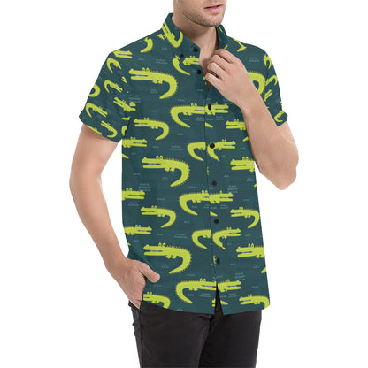 Alligator Pattern Print Design 03 Men's Short Sleeve Button Up Shirt