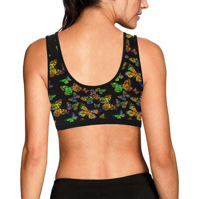 Butterfly Neon Color Print Pattern Sports Bra