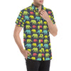 Elephant Neon Color Print Pattern Men's Short Sleeve Button Up Shirt