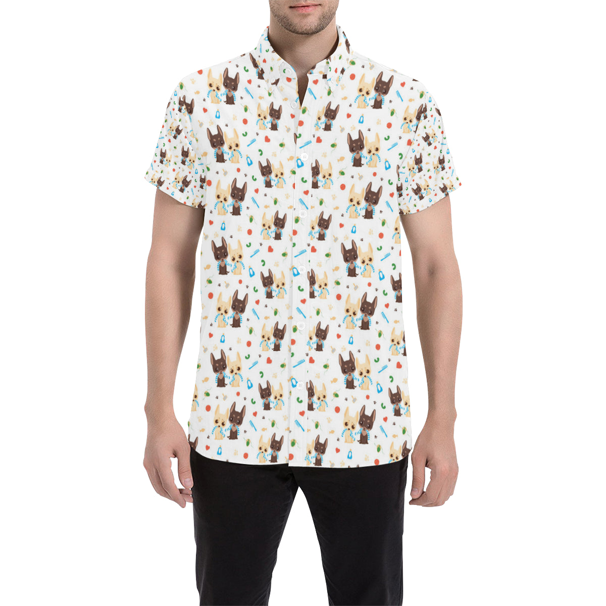 Chihuahua Pattern Print Design 06 Men's Short Sleeve Button Up Shirt