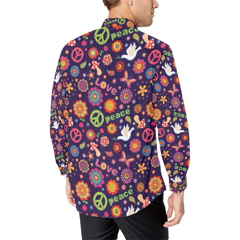 Flower Power Peace Design Print Men's Long Sleeve Shirt