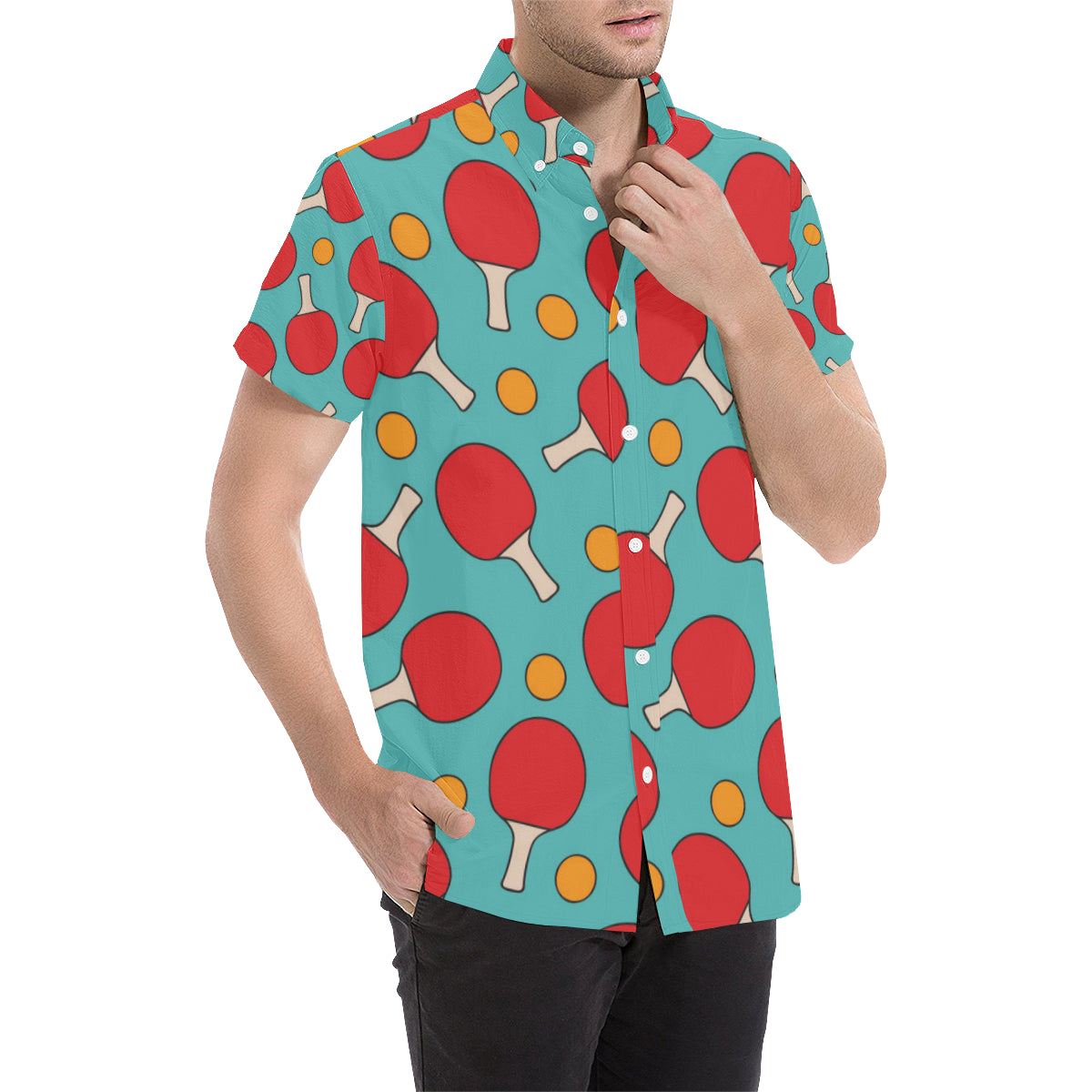 Ping Pong Pattern Print Design A01 Men's Short Sleeve Button Up Shirt