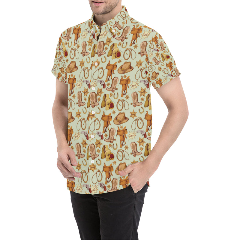 Western Cowboy Design Pattern Men's Short Sleeve Button Up Shirt