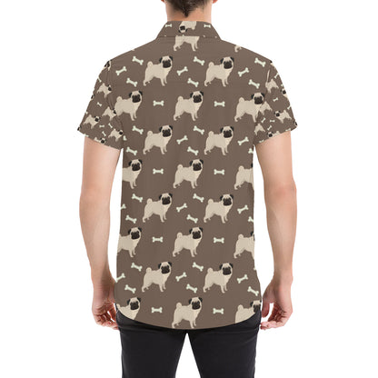 Pug Pattern Print Design A02 Men's Short Sleeve Button Up Shirt