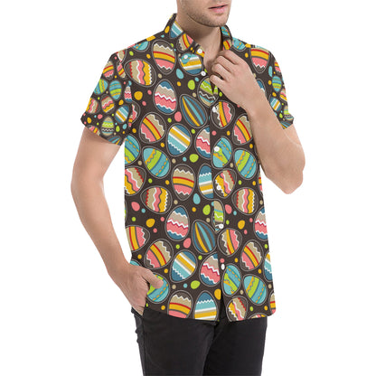 Easter Eggs Pattern Print Design RB03 Men's Short Sleeve Button Up Shirt