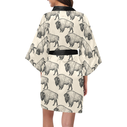 Bison Pattern Print Design 02 Women's Short Kimono