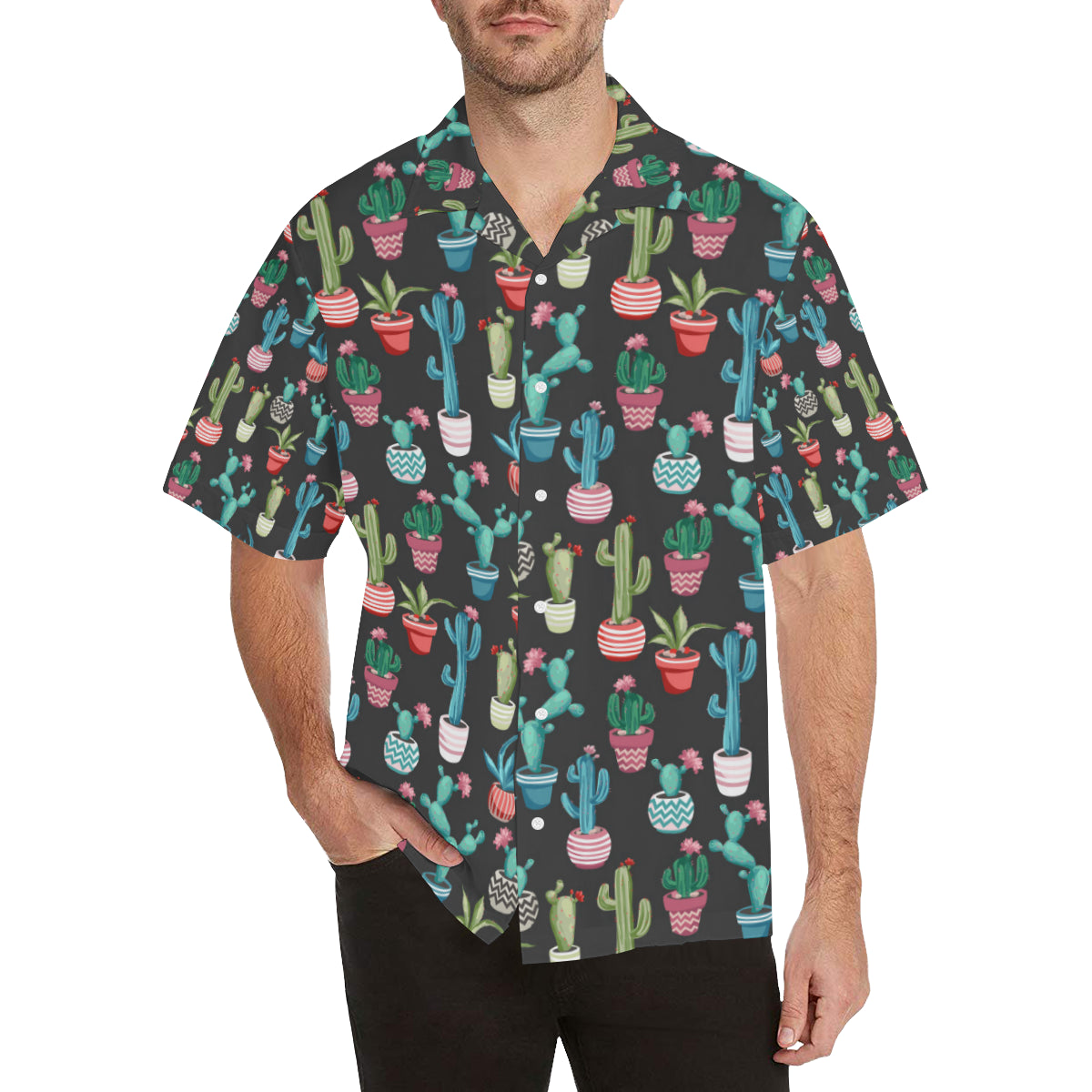 Cactus Pattern Print Design 02 Men's Hawaiian Shirt