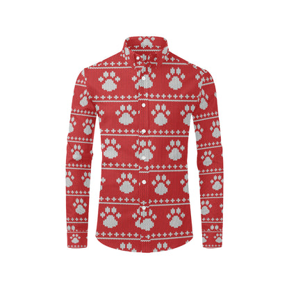 Knit Paw Pattern Print Design 03 Men's Long Sleeve Shirt