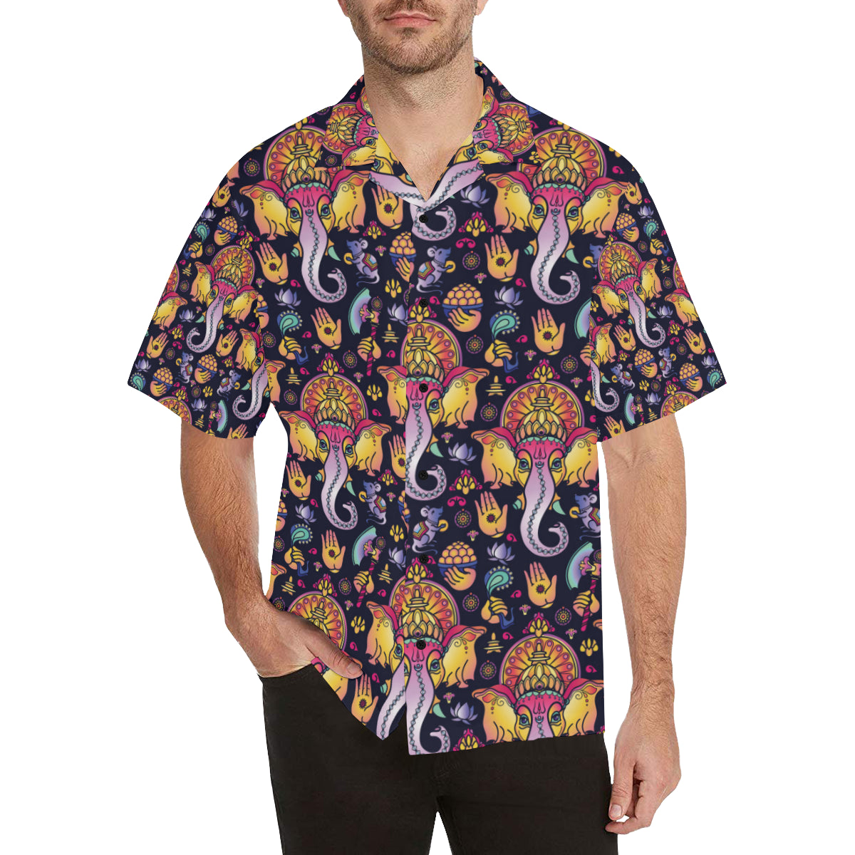 Ganesha Indian Pattern Print Design 03 Men's Hawaiian Shirt