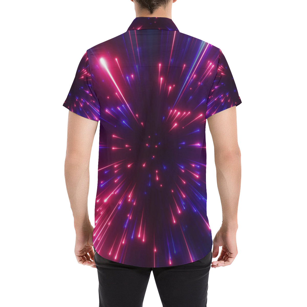 Celestial Purple Blue Neon Speed Light Men's Short Sleeve Button Up Shirt