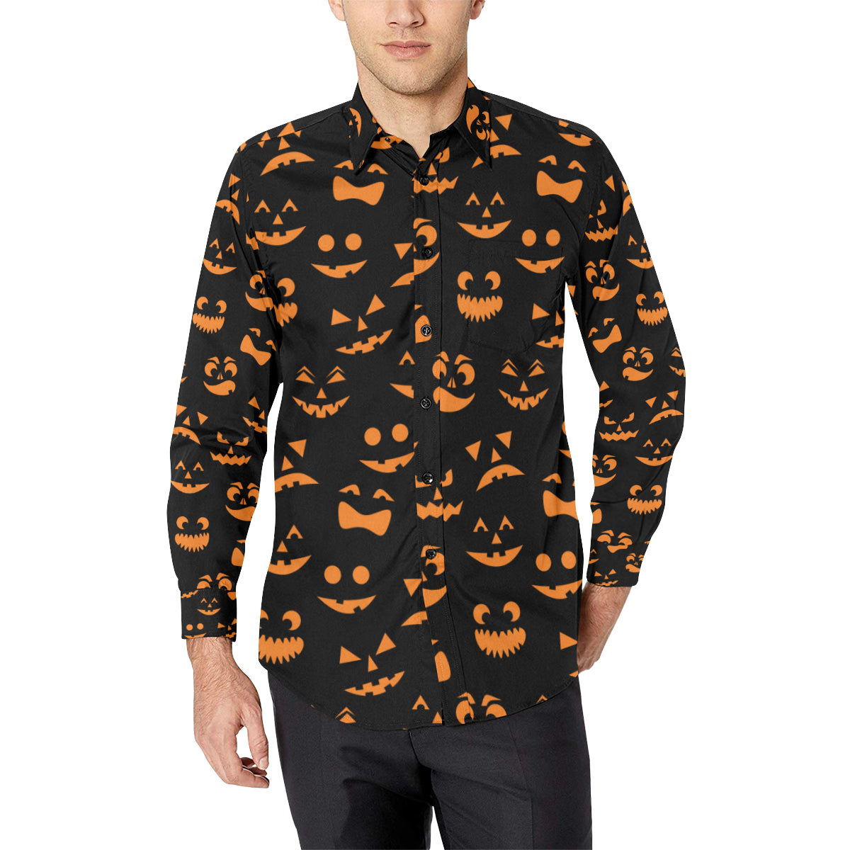 Halloween Pattern Print Design 02 Men's Long Sleeve Shirt