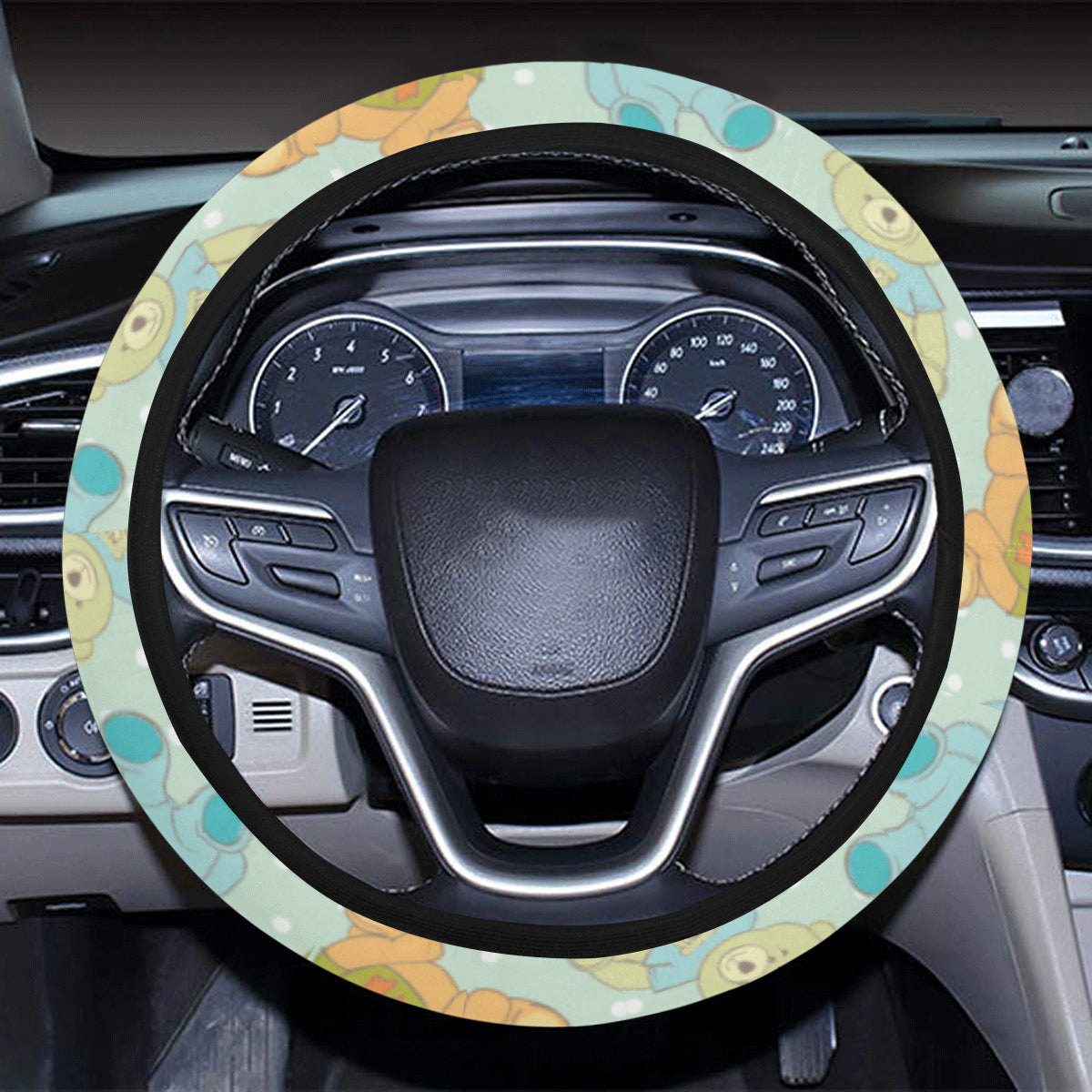 Bear Pattern Print Design 02 Steering Wheel Cover with Elastic Edge