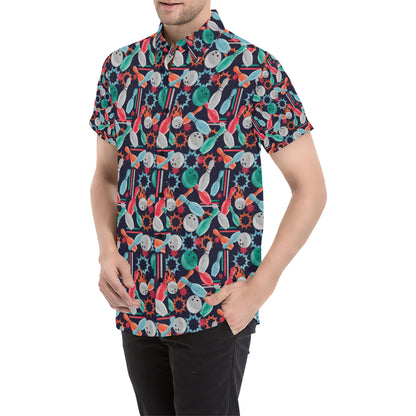 Bowling Pattern Print Design 08 Men's Short Sleeve Button Up Shirt