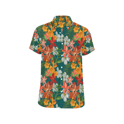 Amaryllis Pattern Print Design AL06 Men's Short Sleeve Button Up Shirt
