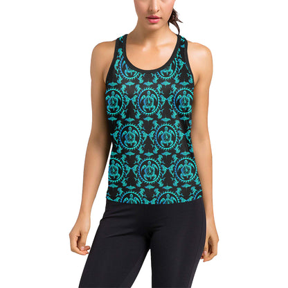 turquoise Tribal Sea Turtle Hawaiian Women's Racerback Tank Top