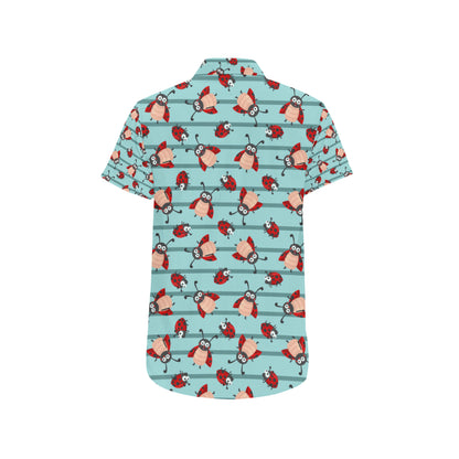 Ladybug Happy Print Pattern Men's Short Sleeve Button Up Shirt
