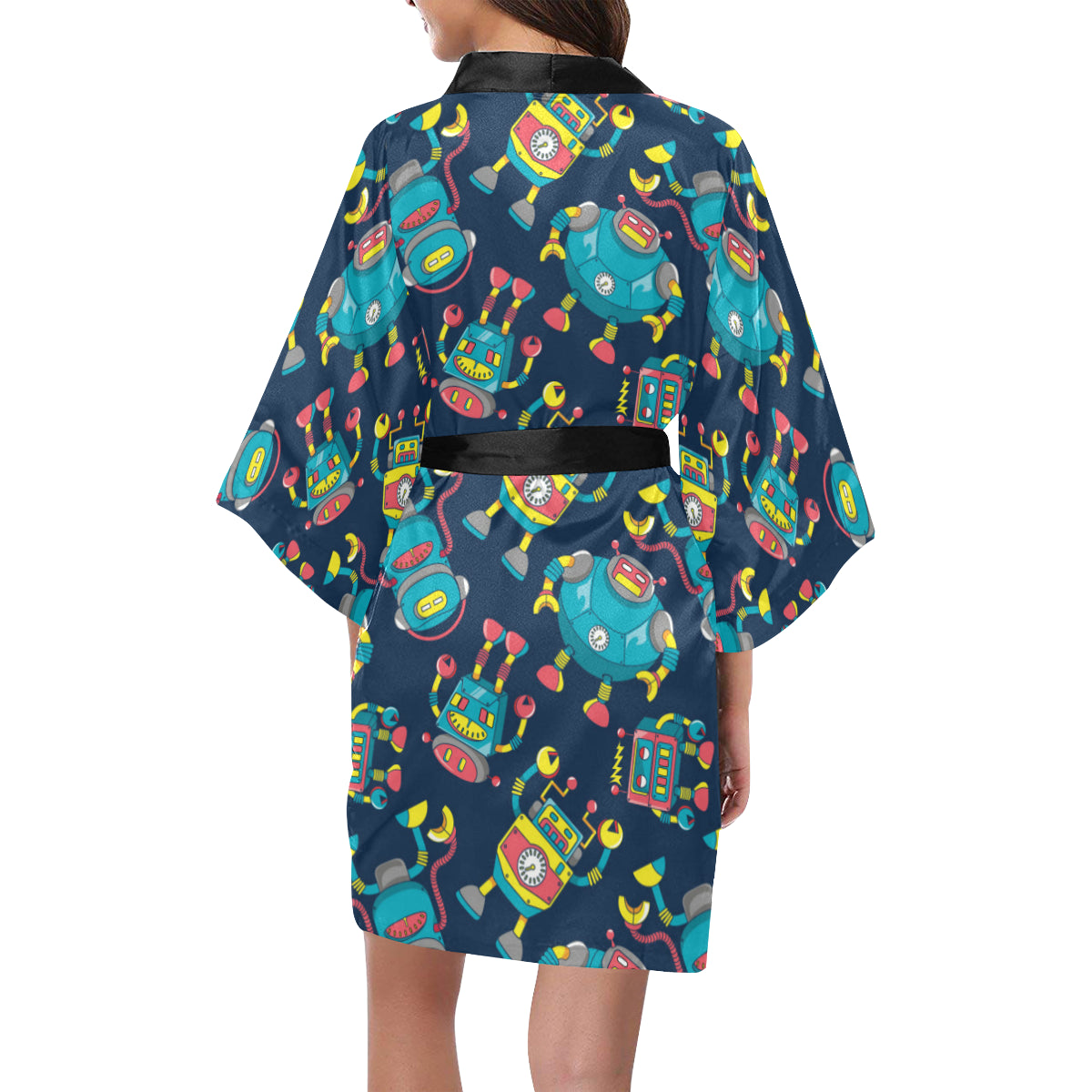 Robot Pattern Print Design A05 Women's Short Kimono