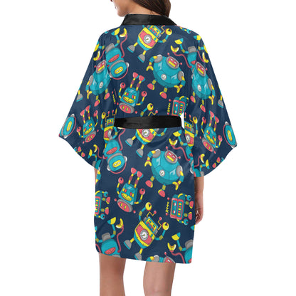Robot Pattern Print Design A05 Women's Short Kimono