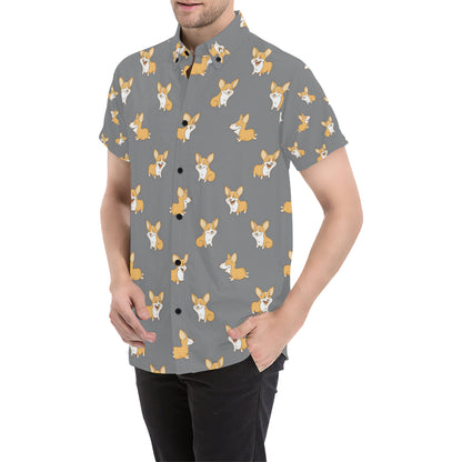 Pembroke Welsh Corgis Pattern Print Design A02 Men's Short Sleeve Button Up Shirt