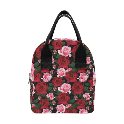 Rose Red Pink Pattern Print Design RO01 Insulated Lunch Bag