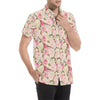 Bird Butterfly Pink Flower Print Pattern Men's Short Sleeve Button Up Shirt