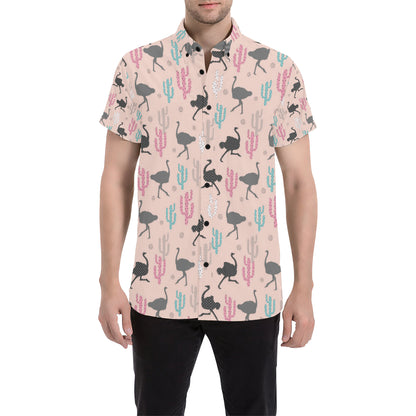 Ostrich Pattern Print Design 03 Men's Short Sleeve Button Up Shirt