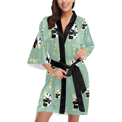 Panda Pattern Print Design A03 Women's Short Kimono