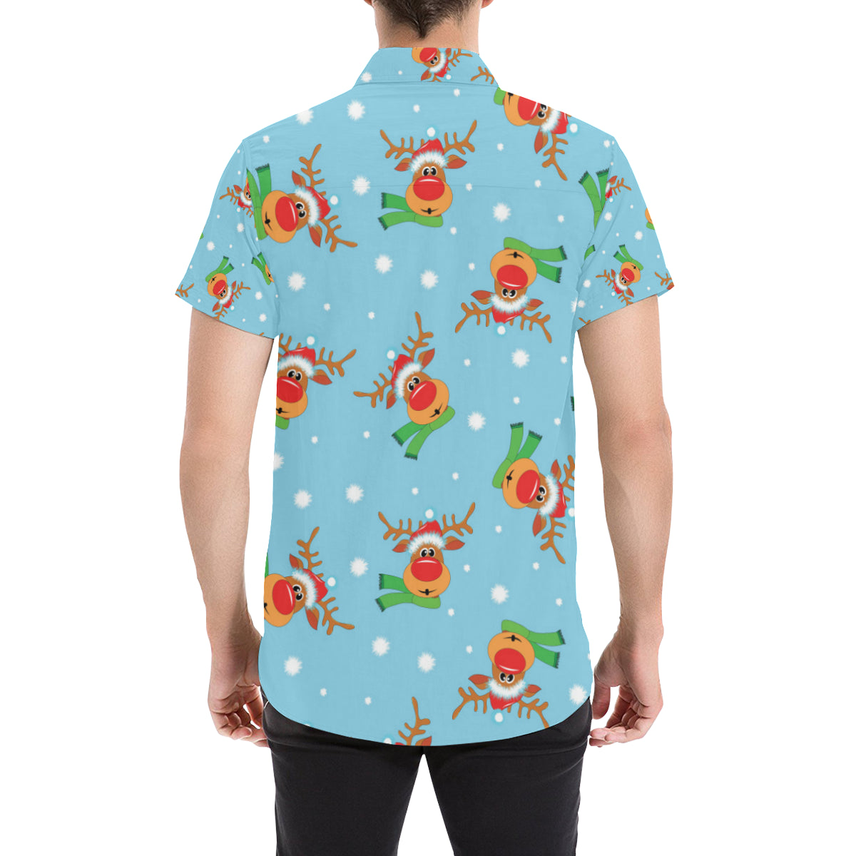 Reindeer cute Pattern Print Design 02 Men's Short Sleeve Button Up Shirt